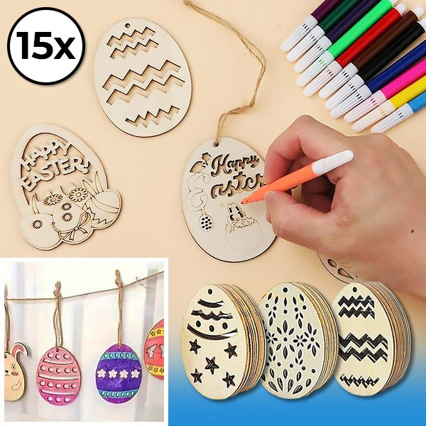 Uova di Pasqua in legno (15 pezzi) | EGGNAMENTIFY
