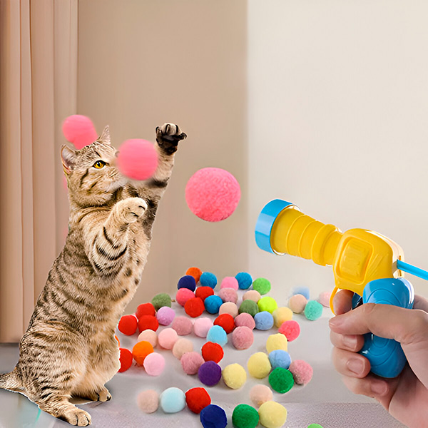 Palline di peluche + lanciatore per gioco per gatti | CATAPULTI
