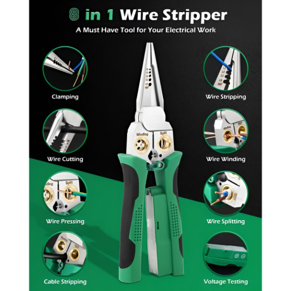 Spelafili e Tronchese 8-in-1 (20,7 cm) - Spela, Taglia, Crimpa e Testa il Voltaggio in un Solo Utensile | POWERPLIERS